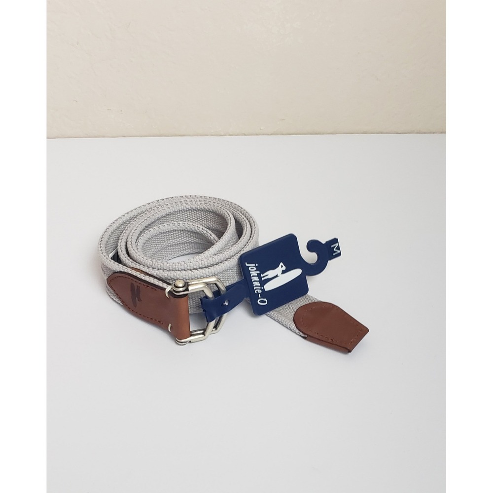 Johnnie-O Brentwood Woven Belt Light Gray Leather Trim M Coastal Golf Preppy